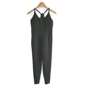 VS Pink Active Jumpsuit Womens Large  Black Racerback Catsuit Shelf Bra NWT